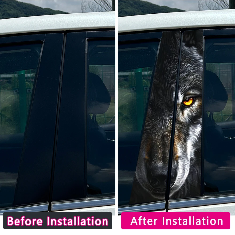 1/2pcs Lone Wolf Car Stickers Auto B Pillar Waterproof Animal Decor Cover Scratches Car Doors Pillar Vinyl Decals