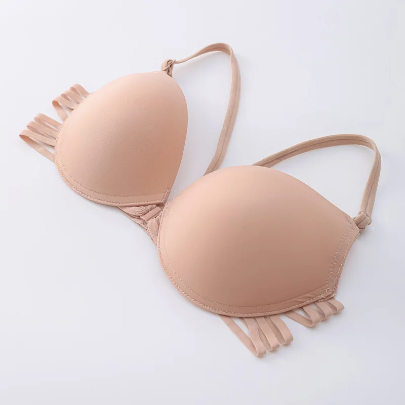 Sexy Push Up Bra for Women Solid Color Cross Beautiful Back Gather Underwear Front Buckle Bralette Top Female Intimates Lingerie