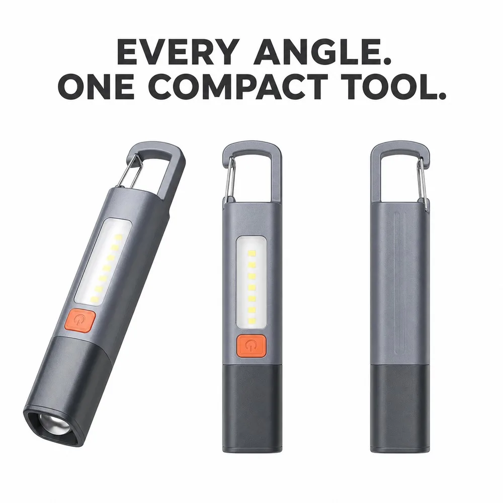 Portable Rechargeable Flashlight XPE Front Beam COB Work Light Telescopic Zoom Built In Hook for Emergency Outdoor Use