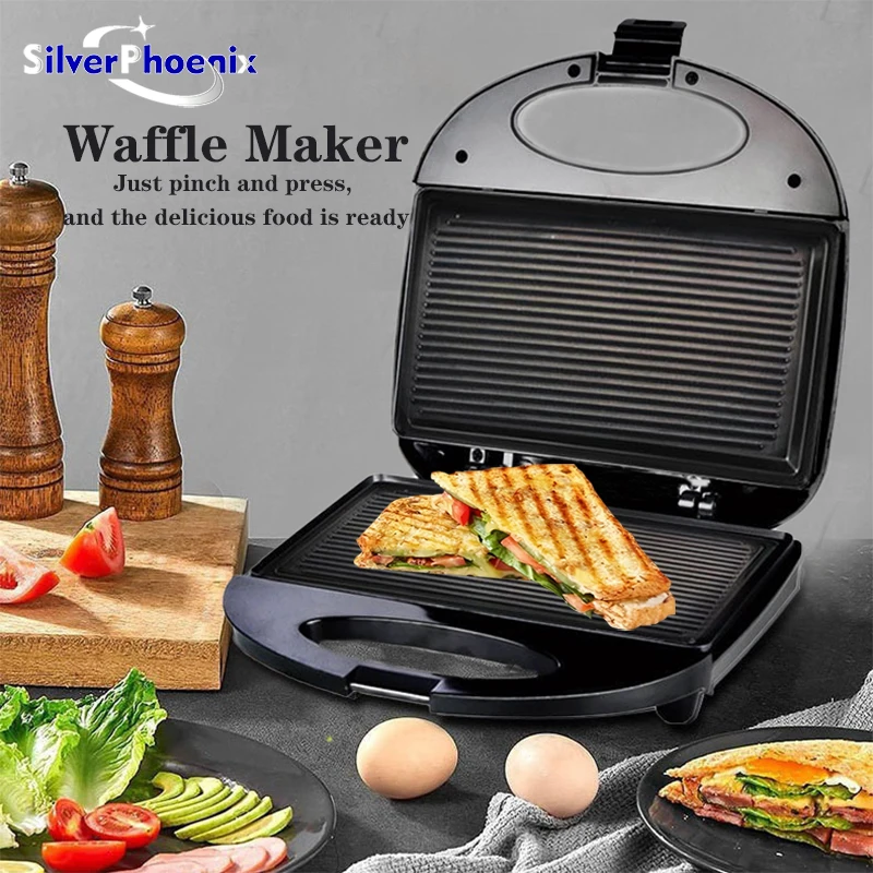 

750W Electric Sandwich Maker Panini Waffle Maker Cooking Kitchen Appliances Breakfast Waffles Machine Non-stick Iron Pan Home