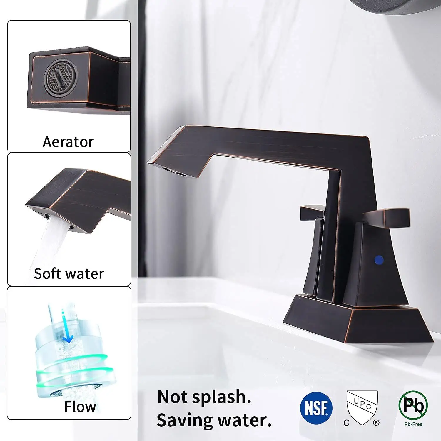 2-Handle Oil Rubbed Bronze Bathroom Faucet - Centerset 4 Vanity Sink Tap with Pop Up Drain & Supply Lines, Lead-Free