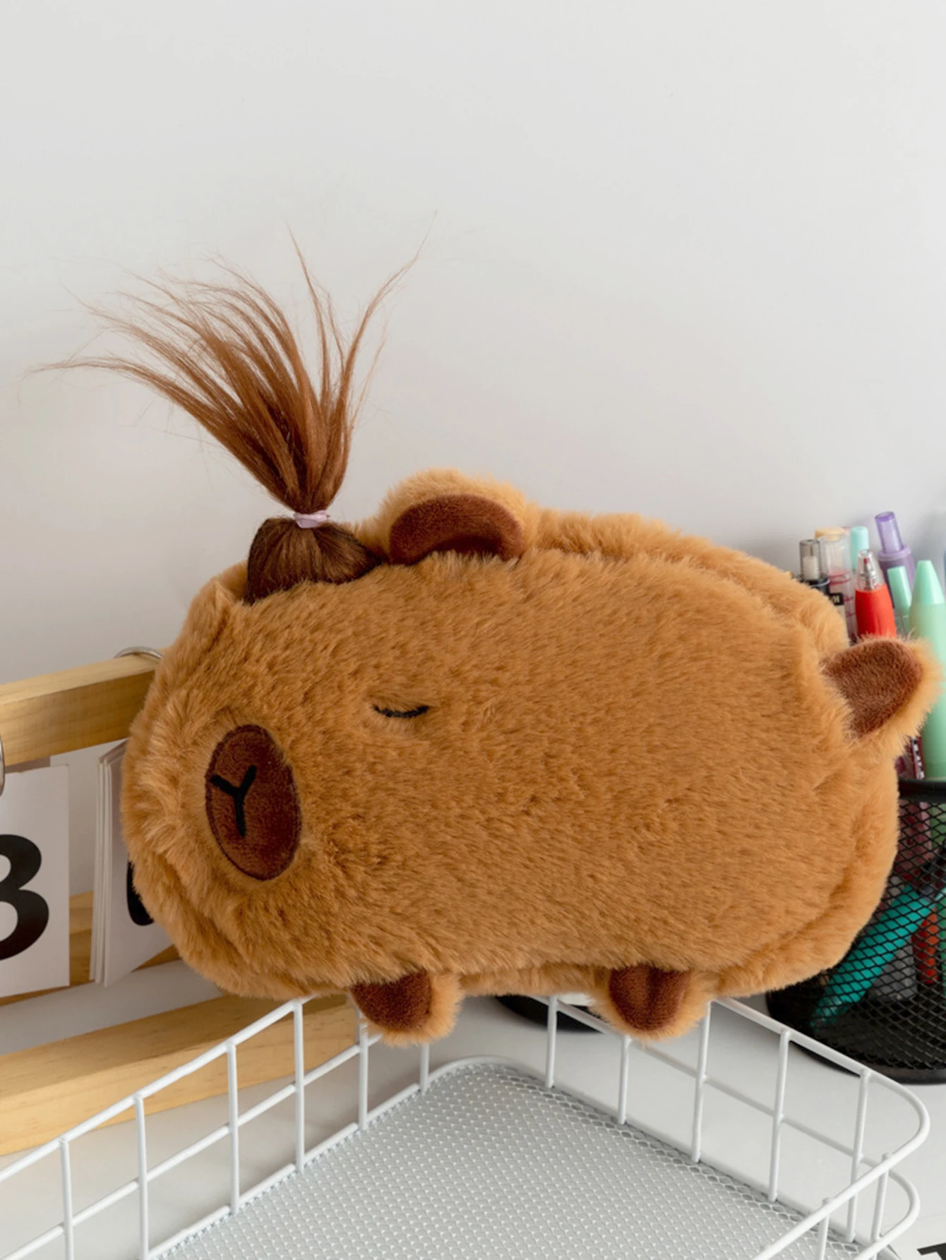 1 Large-capacity soft pencil case, animal-shaped student stationery storage bag, student essential school supplies desktop stora image 5