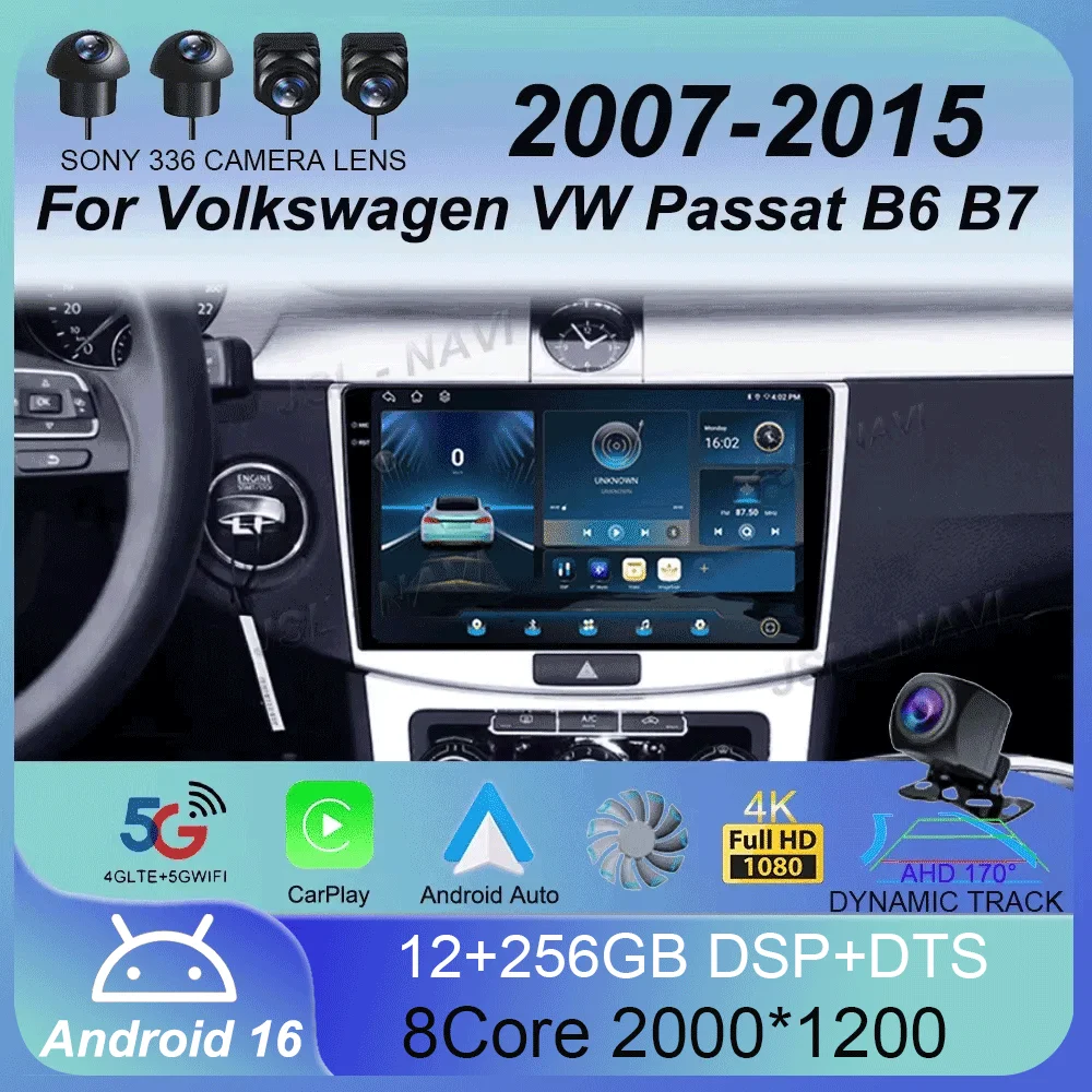 

Multimedia Player Android 16 For Volkswagen VW Passat B6 B7 CC 2007-2016 Carplay Auto GPS Car Radio 4G+WIFI QLED 2din 360 Camera