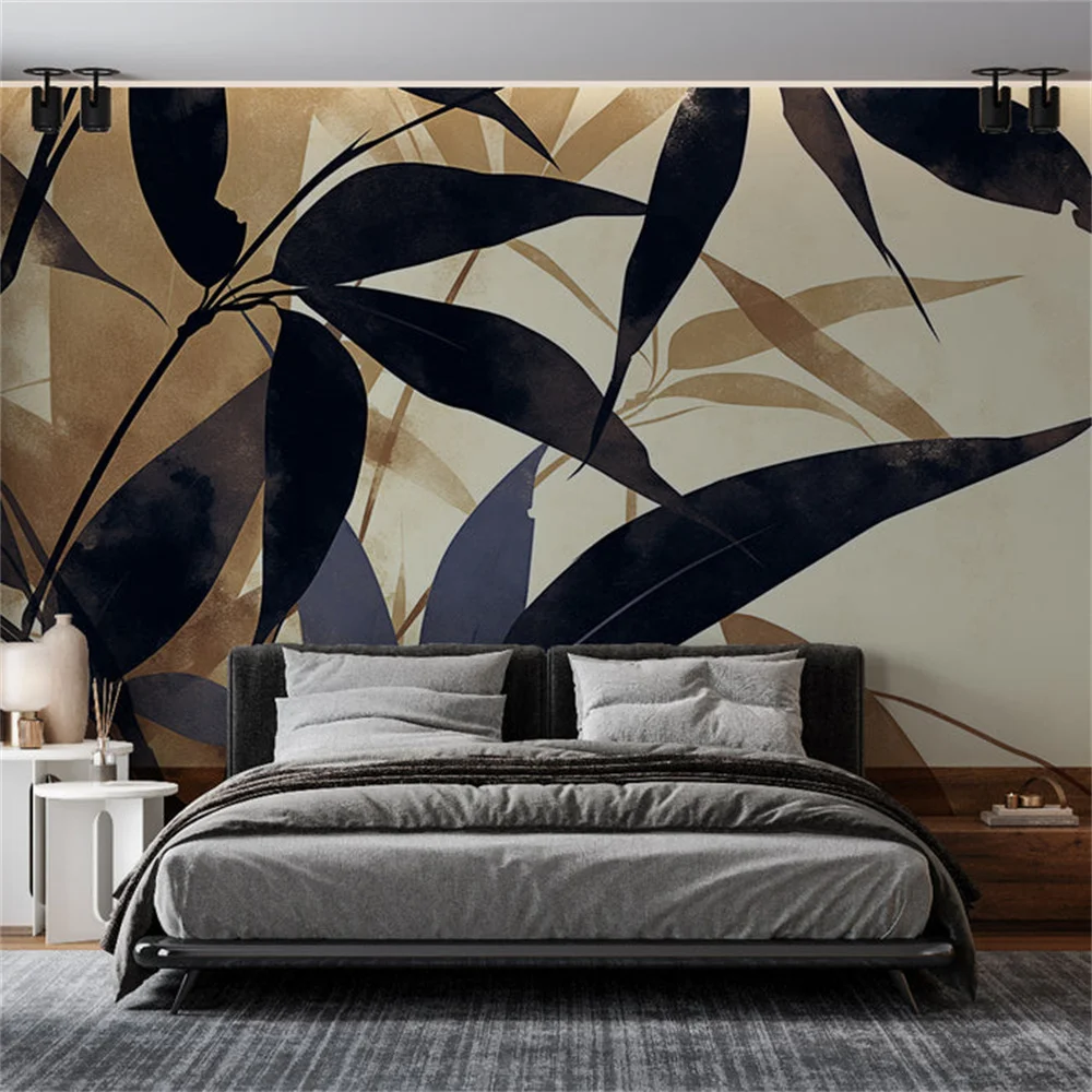 Customized 3D printed wallpaper, mural, leaf wallpaper, Japanese style