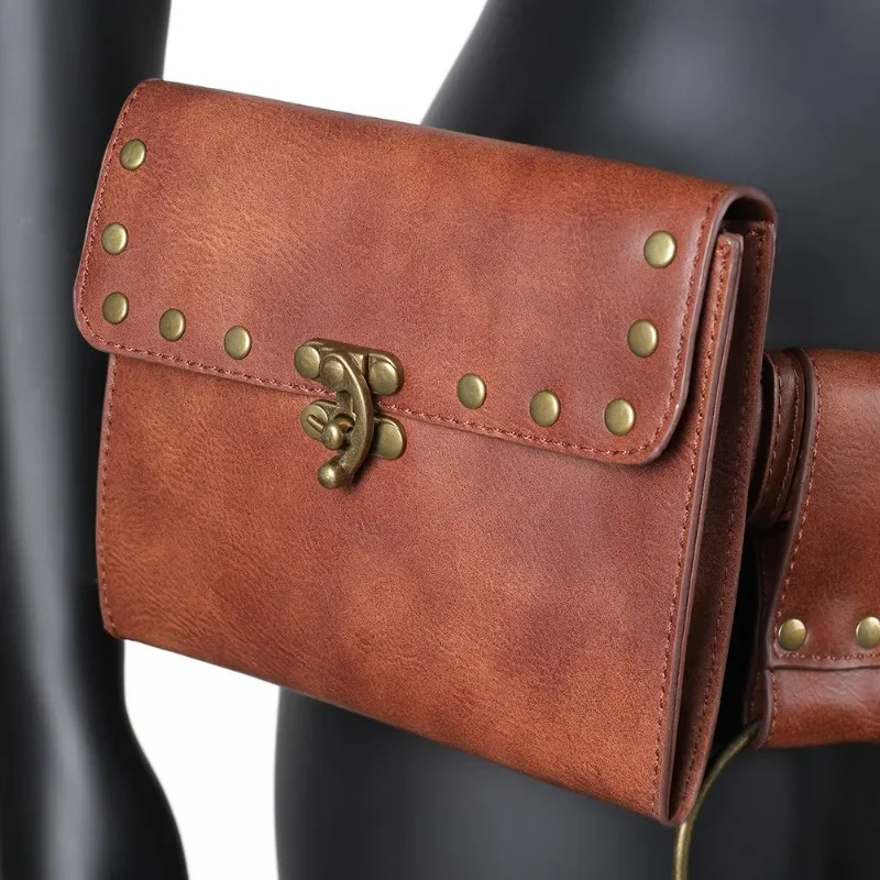Bag women's European and American punk women's bag retro two-color outdoor mobile phone change sports mini fanny pack