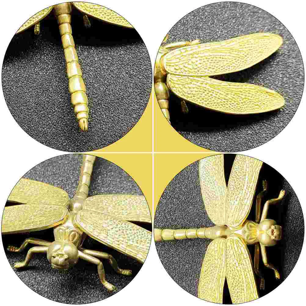 Brass Dragonfly Ornament Delicate Porch Decoration Dashcams for Cars Knob Desktop Adornment Exquisite Household Home