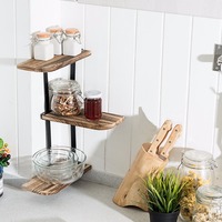 Goplus Wall Corner Shelves 3-Tier Rustic Wood Floating Multi-purpose Storage Shelves HW59525