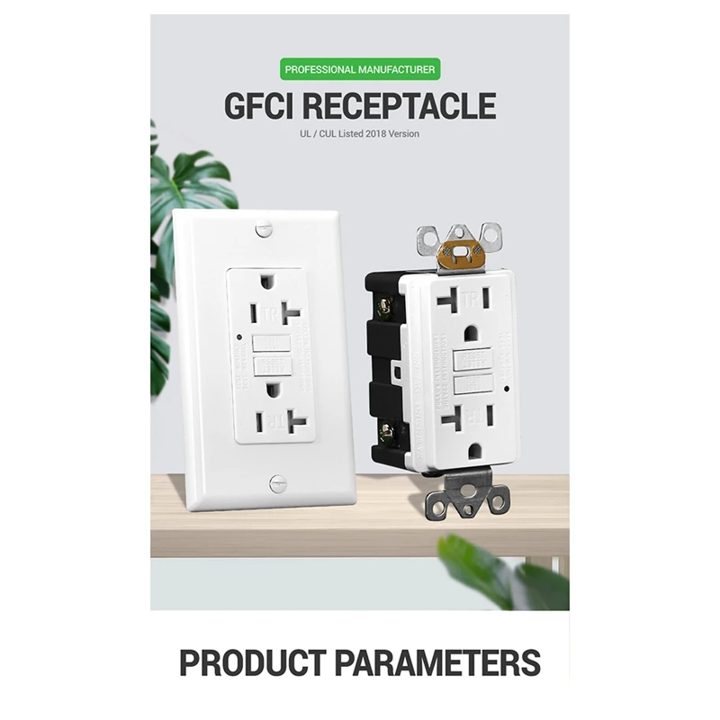 Smart-GFCI Outlet 20A, GFI Electrical Receptacle With LED Indicator, 20A Tamper-Resistant Ground Fault Circuit Interrupter