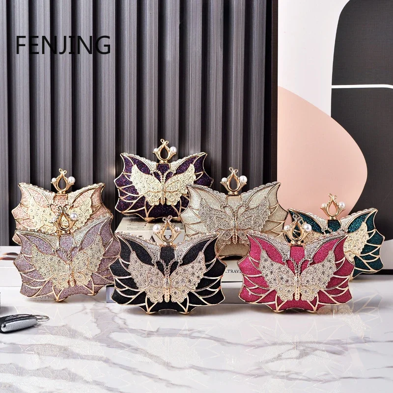 Moda luksusowe torby wieczorowe Hollow Butterfly Party Bag ślubna diamentowa kopertówka eleganckie torebki bankietowe torebka obiadowa Sac — zdjęcie 7