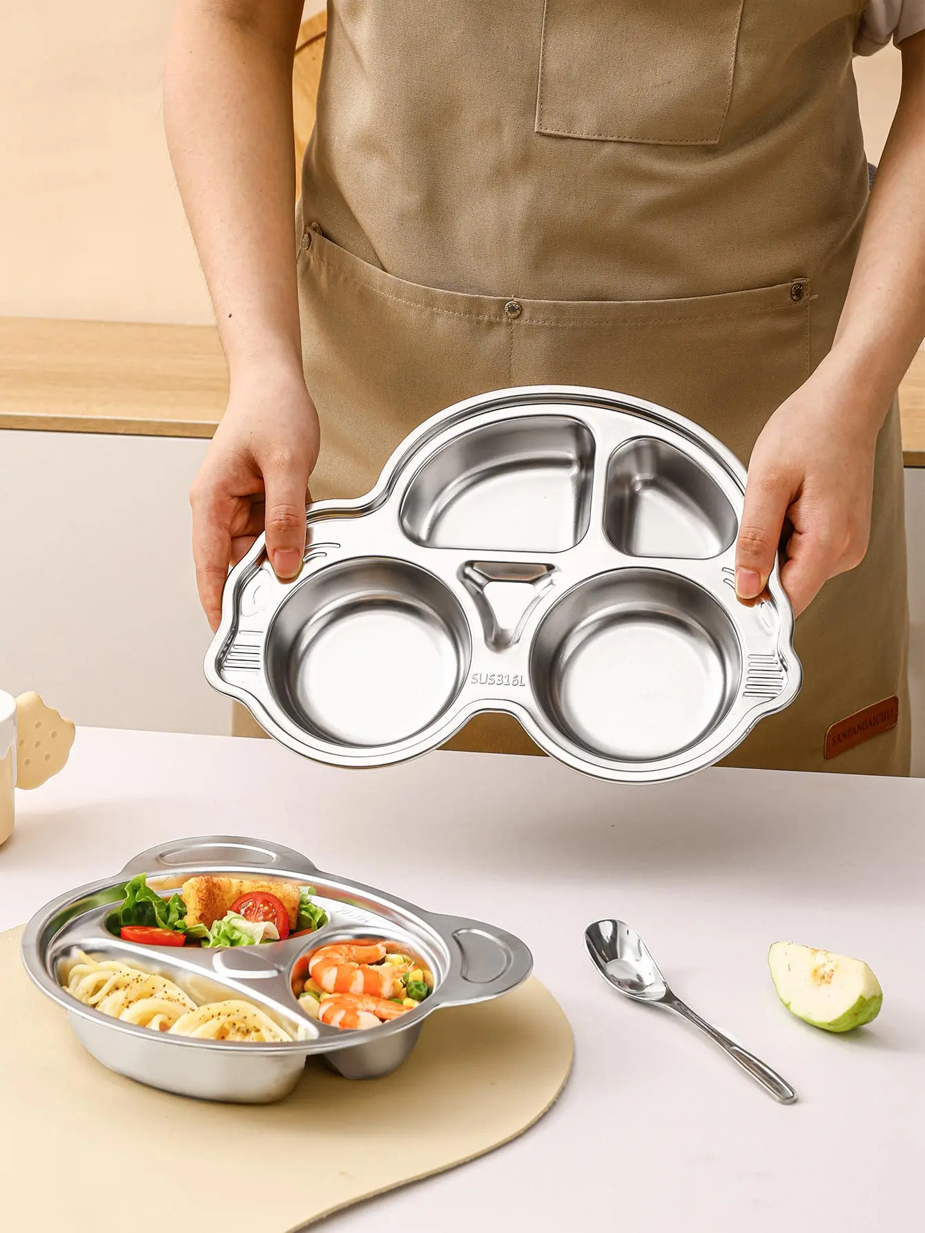 WORTHBUY 18/8 Plate Plates Divided Steel Tray Stainless Food Dinner Trays Compartment Kids Lunch Serving Snack Dishes