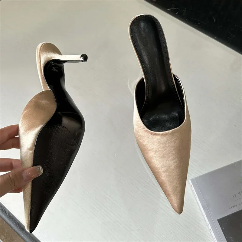 

Туфли-мюли Eilyken Spring с острым носком, женские, атласные, на тонком низком каблуке, для вечеринок, Zapatos De Mujer