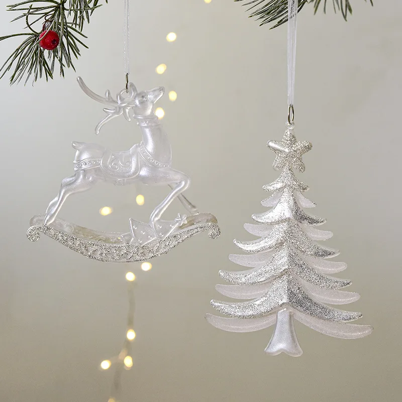 1Pcs Christmas Pendants Decoration Glitter Xmas Tree Snowflake Elk Candy Hanging Ornaments For Home New Year 2023 Navidad Gifts