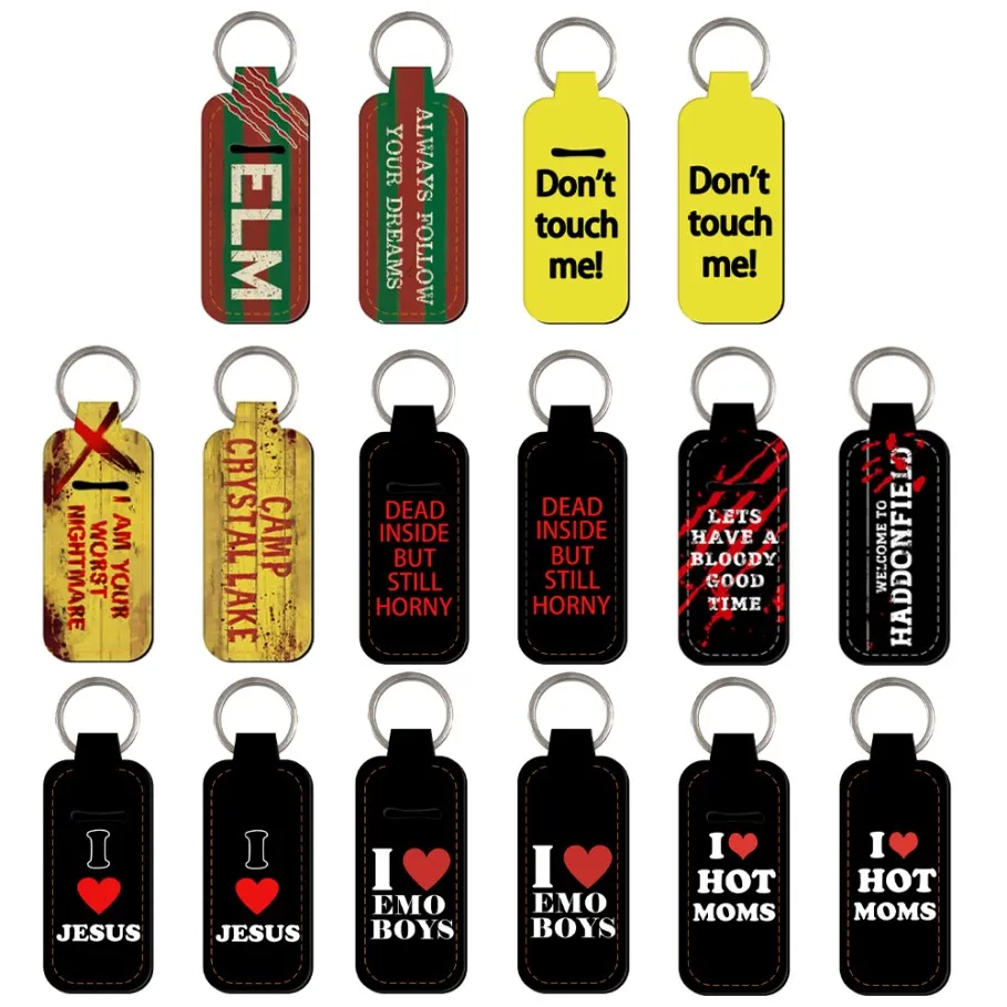 I Love Hot Moms Chapstick Holder Keychain Lip Balm Cover Lipstick Sleeve Keyring Backpack Decors Gift for Women 1pc