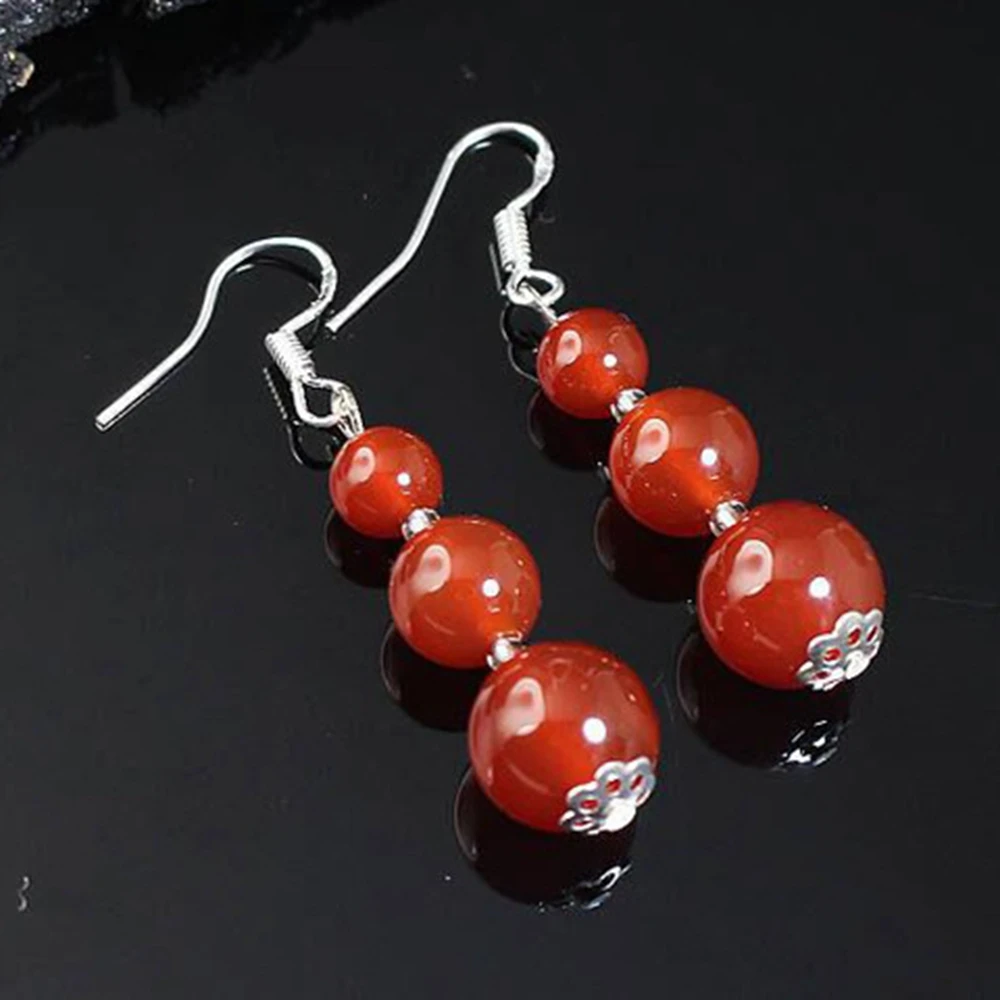 Natural red agate, black agate, and tanzanite earrings