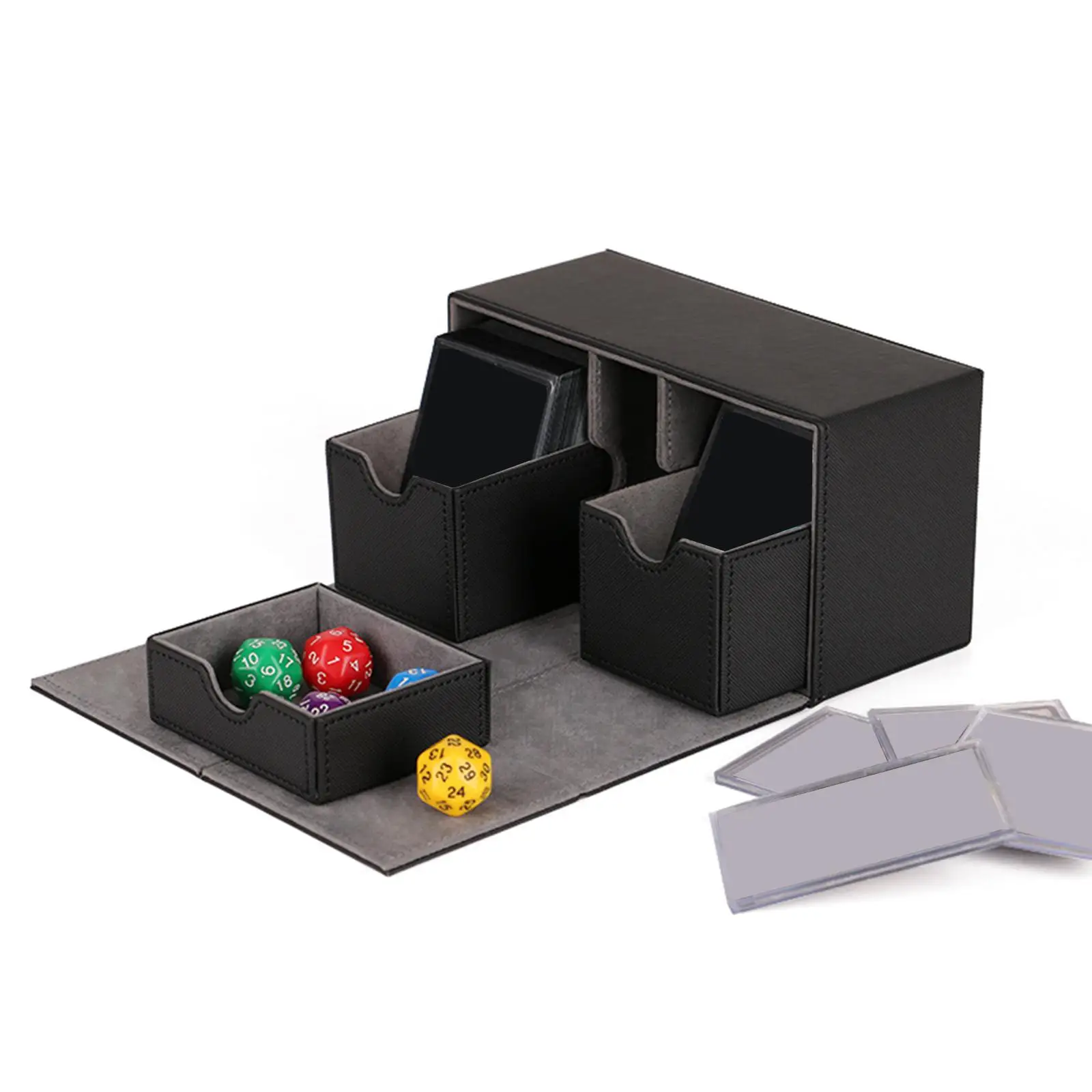PU Card Boxes Velvet Liner 3 Slot Holder Organizer for Football Game Cards