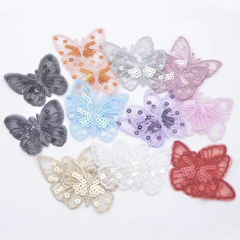 10Pcs 50*45mm Exquisite Sequins Embroidered Mesh Butterfly for DIY Clothes Hat Shoes Patches Accessory Headwear Hair Clips Decor