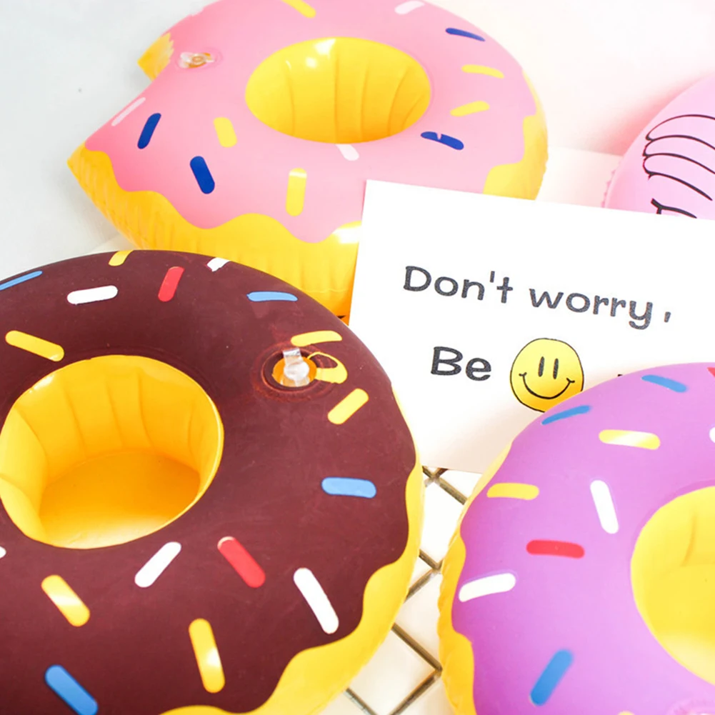 Donut Floating Coasters Multicolor Water Inflatable Coasters Portable Inflatable Circle Coasters for Holiday Birthday Party