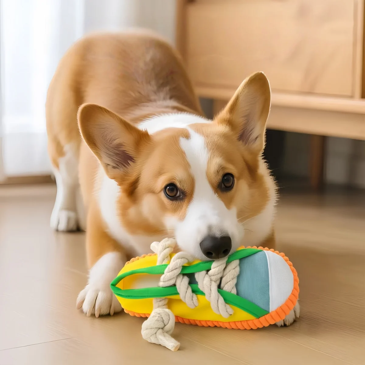 Hundespielzeug zum Kauen, Quietschend, Bissfest, aus Canvas, Knotenspielzeug für Welpen, zur Zahnreinigung und zum Training, mit Glocke, Kauspielzeug-Zubehör – Detail 2