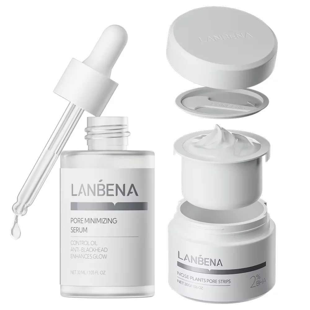 LANBENA Blackhead Remover Pore Reducing Serum And Nose Pore Strips Skin Care Set Two-In-One 30G/30ml