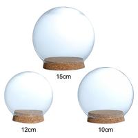 Clear Decorative Glass Dome Flower Preservation Vase Cloche Bell Jar with Wood Base Plant Ornament Miniature Dollhouse 12cm