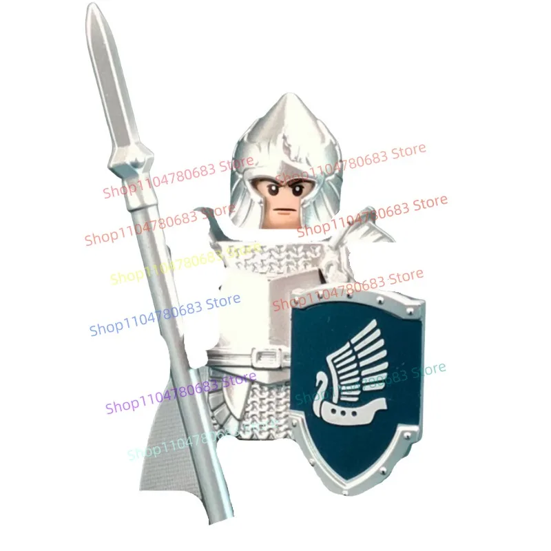 MOC اللبنات فارس الجندي شخصية صغيرة مع السيف والدرع الملحقات نموذج تحصيل عرض لعبة هدية