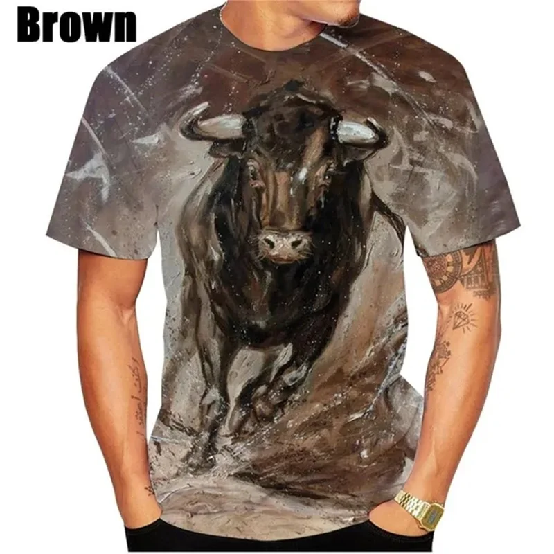 Hot Sale 3D Printing Bull Graphic T Shirts Short-sleeved Round Neck Men\'s Tee Tops Clothing Plus Size Streetwear Tshirt