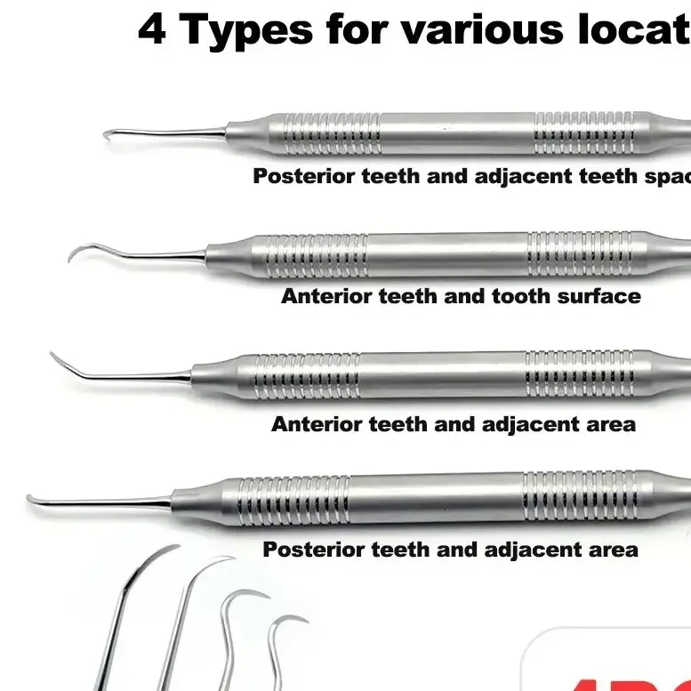 

4Pcs Stainless Steel Dental Tooth Scaler Kit Dental Double-Ended Design Teeth Cleaning Tool Dentistry Oral Care Whitening Tools