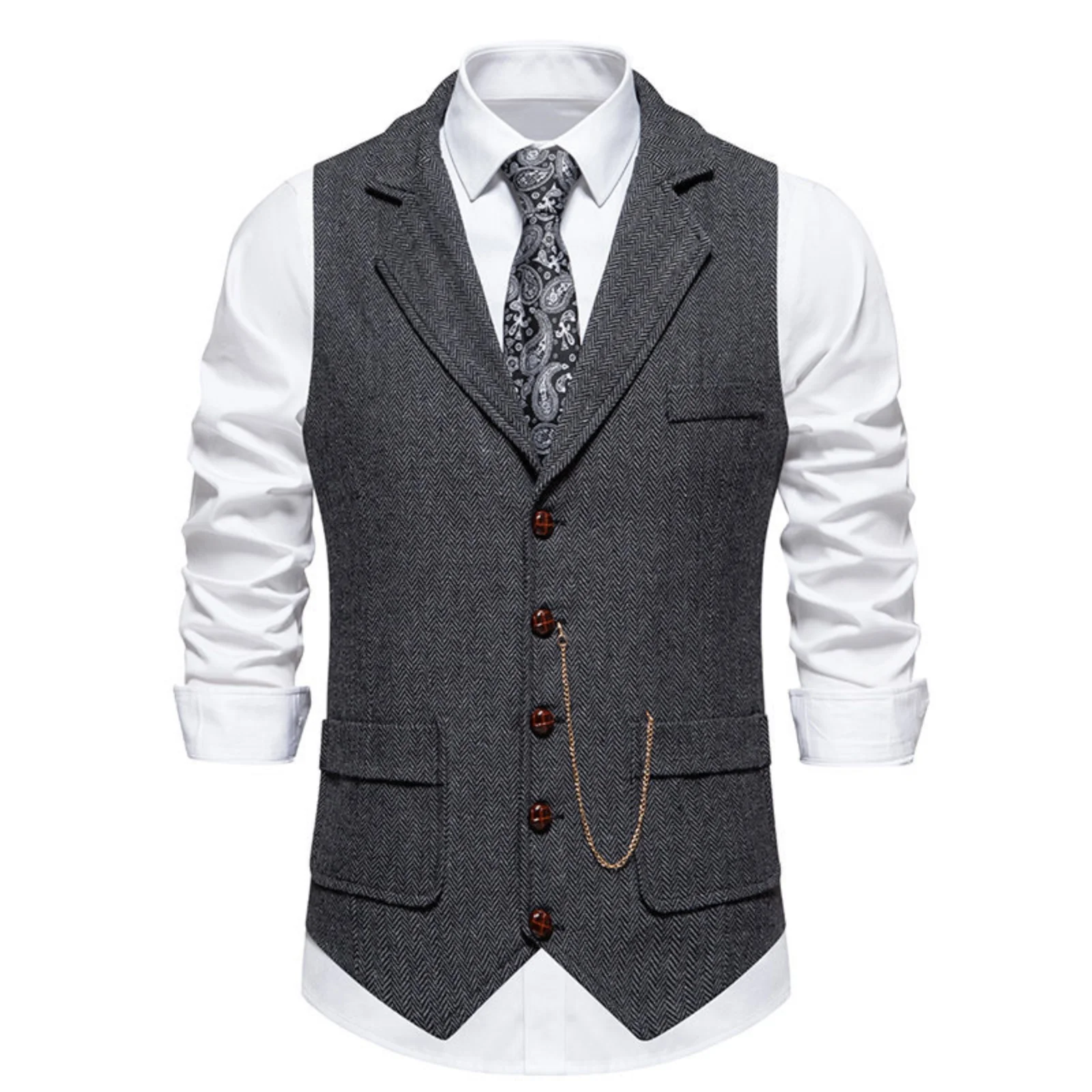 

AnnieBritney Herrigbone Tweed Men Vest Smart Casual Slim Fit Winter Autumn Waistcoat Forma Daily Boys Vest