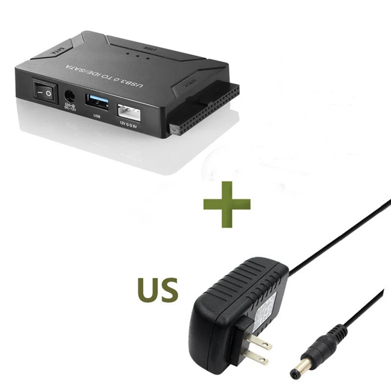 USB3.0 Hard Drive Adapter, 3-Way USB3.0 To SATA/IDE Easy Drive Cable, Multi-Function Easy Drive Cable, Black US-Plug