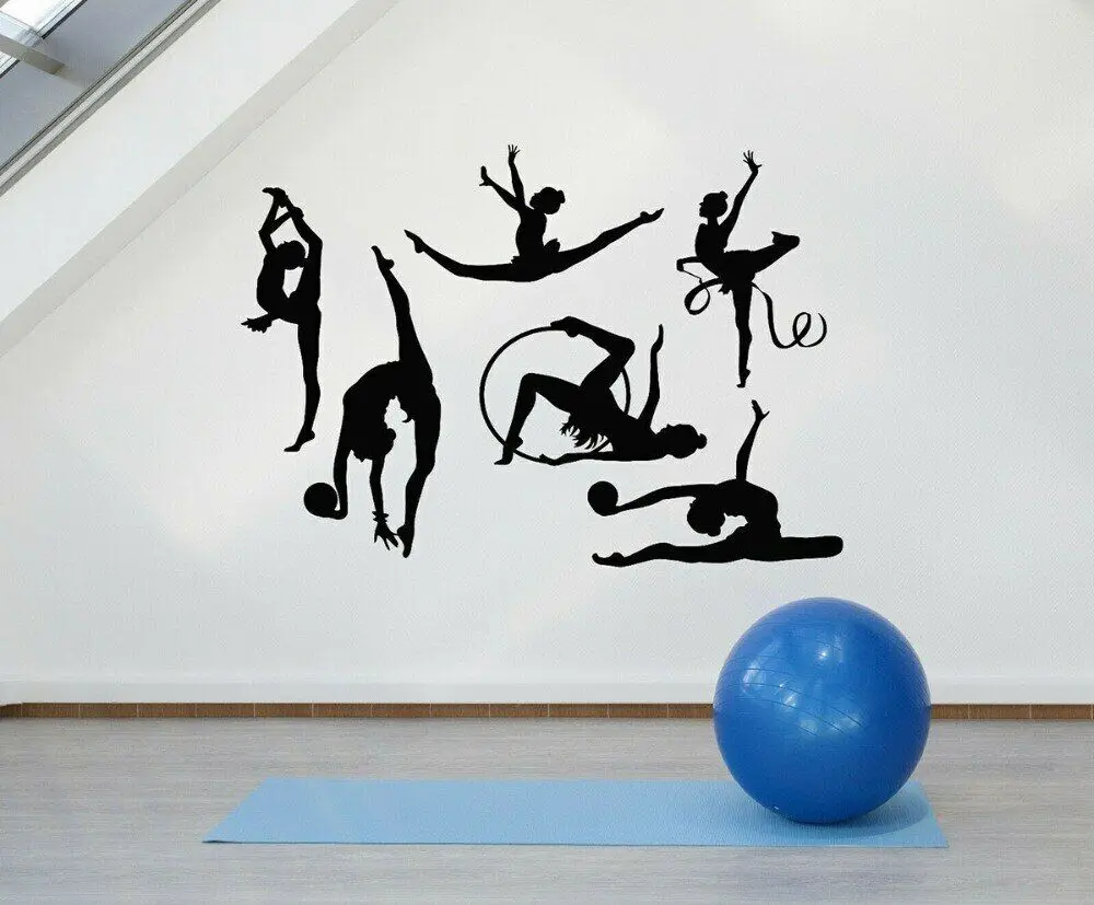Gymnastics Girls Pattern Vinyl Wall Decals Girls Room Decor Athlete Sport School Dancing Girls Stickers Bedroom Posters P58