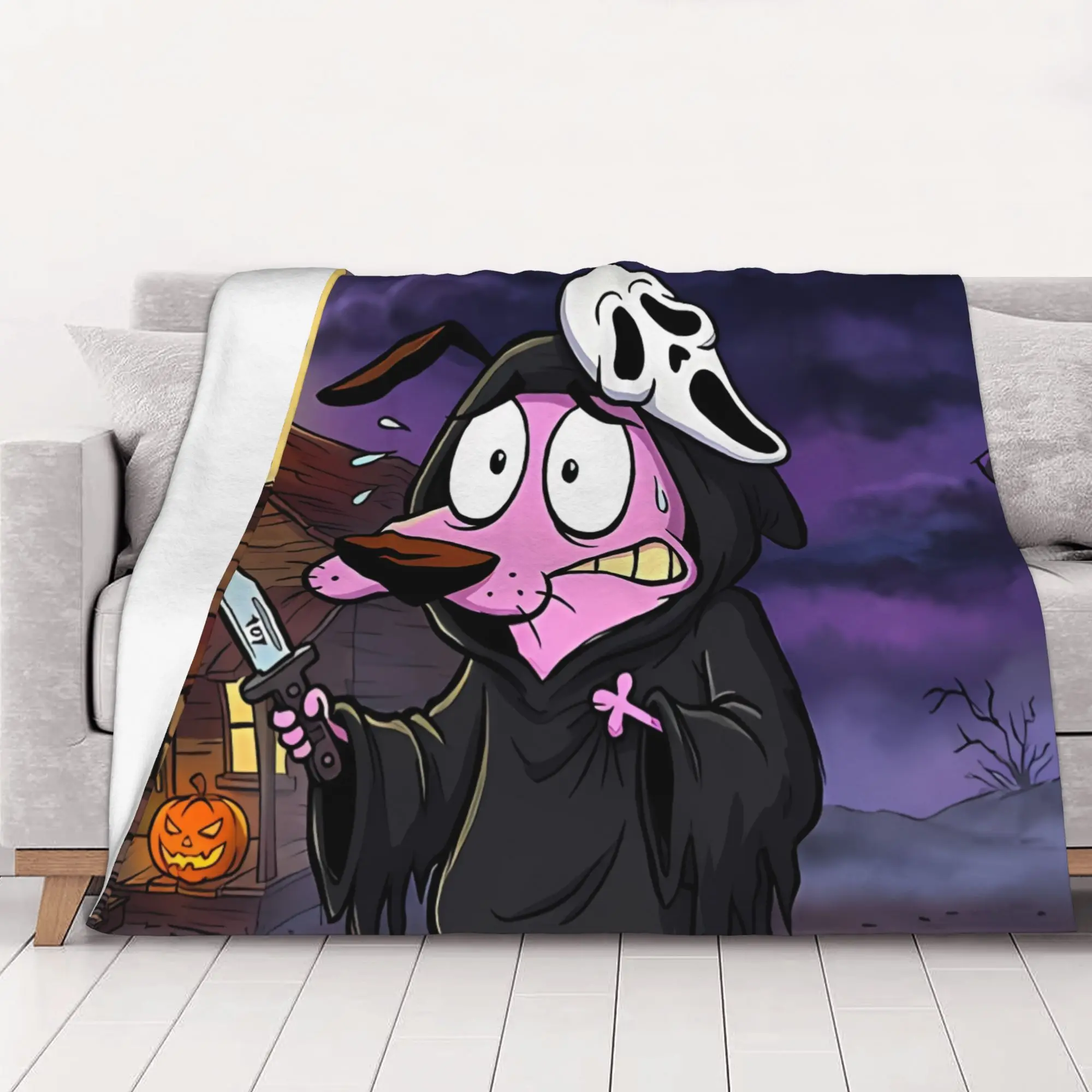 1PC home Cutecore Courage sScream cCourage the Cowardly Dog Blanket Super Cosy Plush Home Living Room Sofa halloween