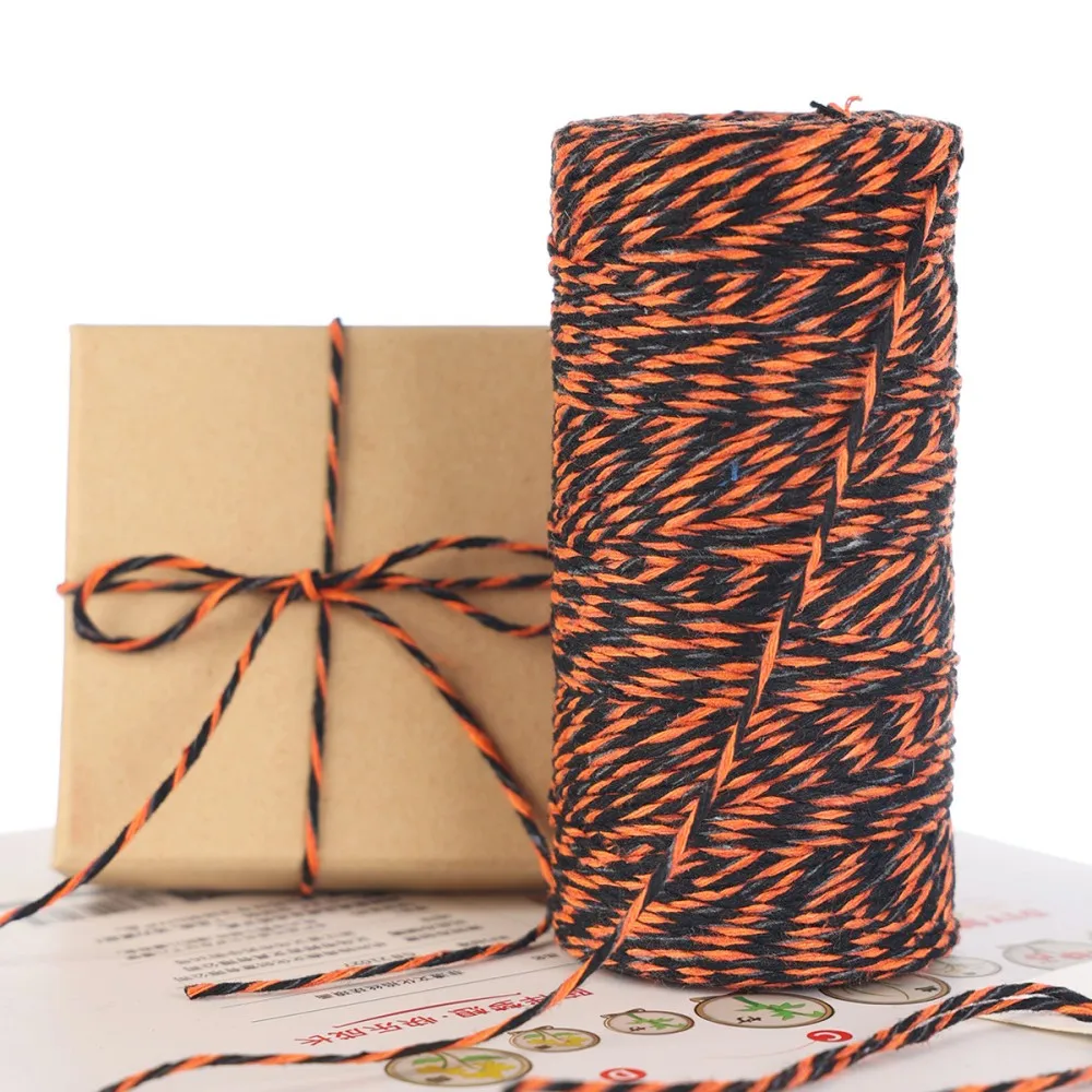 100 m orange und schwarze Baumwollschnur – Halloween-Farbe, DIY-Bastelschnur für Geschenkanhänger, Boxverpackung und Verpackung