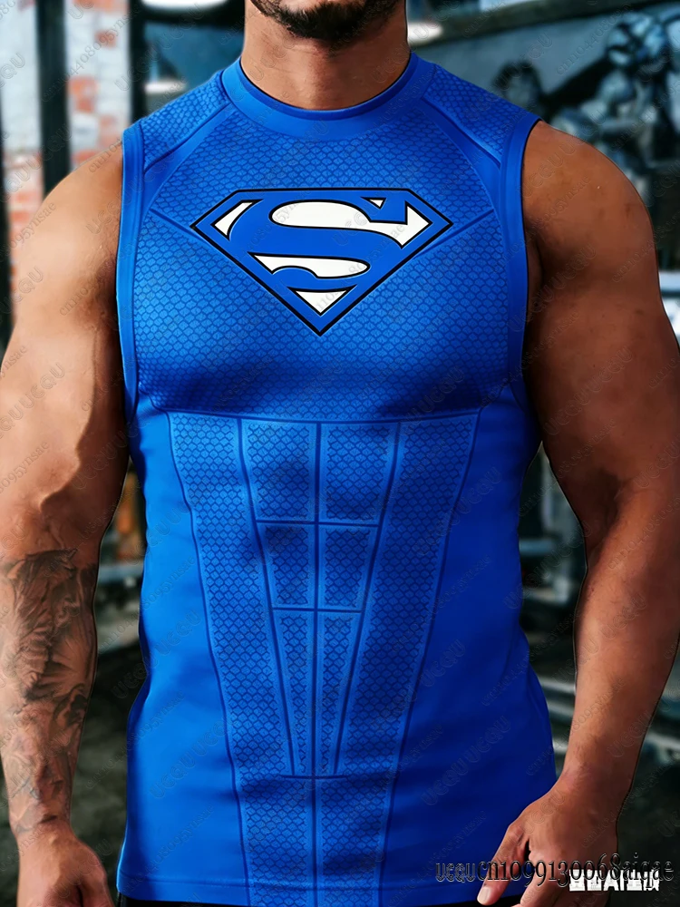 Chaleco deportivo con estampado de Superman para hombre, camiseta deportiva para correr, camisetas clásicas sin mangas transpirables de secado rápido para verano, camisetas sin mangas para hombre
