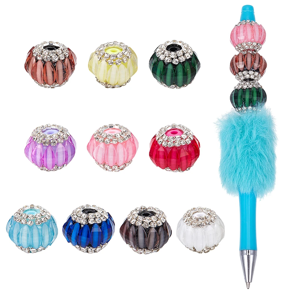 10PCS Acrylic Rhinestone Beads 0.8x0.24 inch 10 Colors Lantern Shape Beads for Jewelry Making Supplies Craft Bead 3mm Hole
