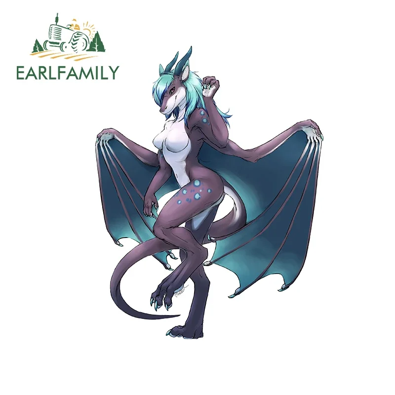 

EARLFAMILY 13cm x 10.4cm for Furry Art Dragon Car Stickers Sunscreen Cartoon Decals Windows Laptop Decor Car Door Protector