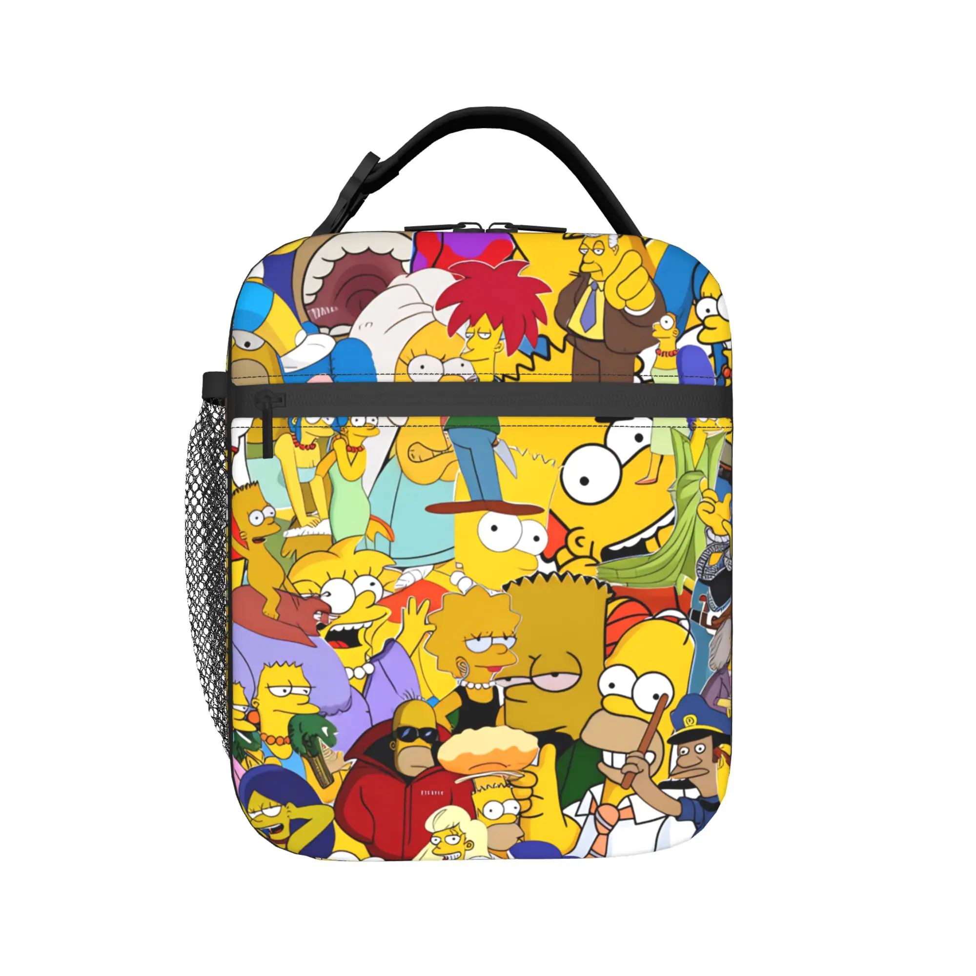 S-Simpsons Cartoon Characters Group Lunch Bag For Women Lunch Box Casual School Cooler Bag Portable Waterproof Tote Food Bags
