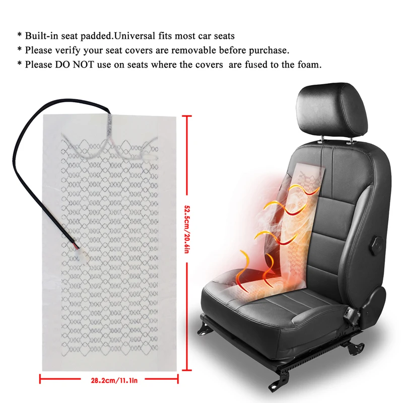 12 V, 50 W, universelles eingebautes Autositz-Heizungsset, passend für 1 Sitz, 2 Stück Kohlefaser-Heizkissen, einzelner Steuerschalter mit Kabelbaum – Detail 6