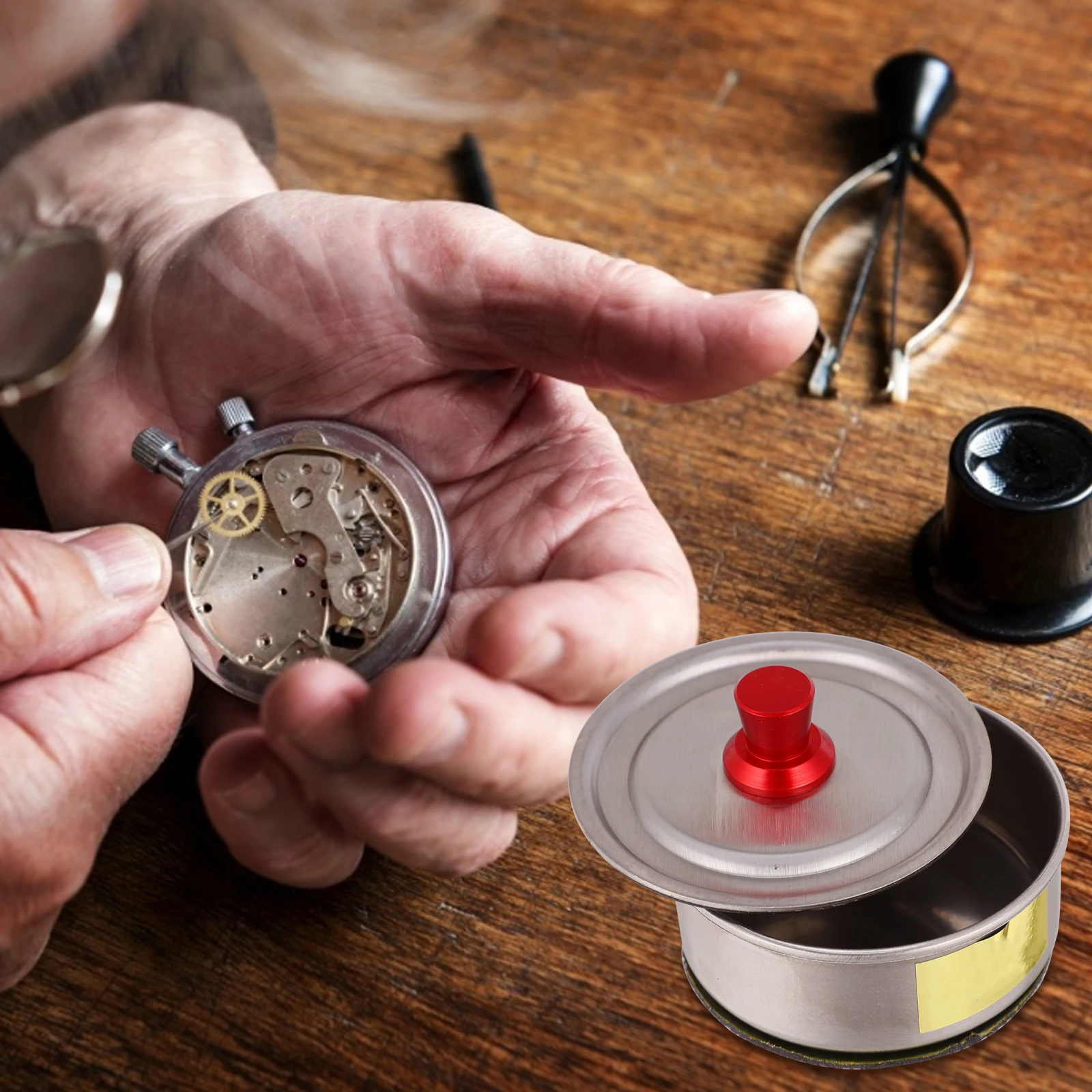 

Steel Watch Oil Cleaning Tank Maintenance Tool Dustproof Lid Sealing Jar Repair Workers Watch Movement Washing Jar Storage