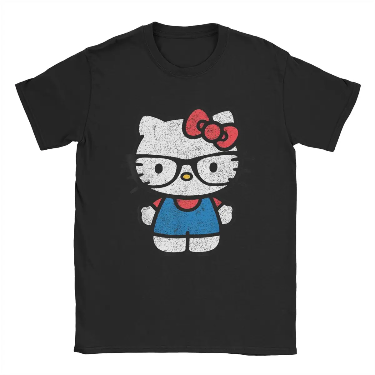 

Hello Kitty Distressed Nerd Glasses T-Shirts for Men Novelty Pure Cotton Tees Crew Neck Short Sleeve T Shirt 4XL 5XL 6XL Clothes