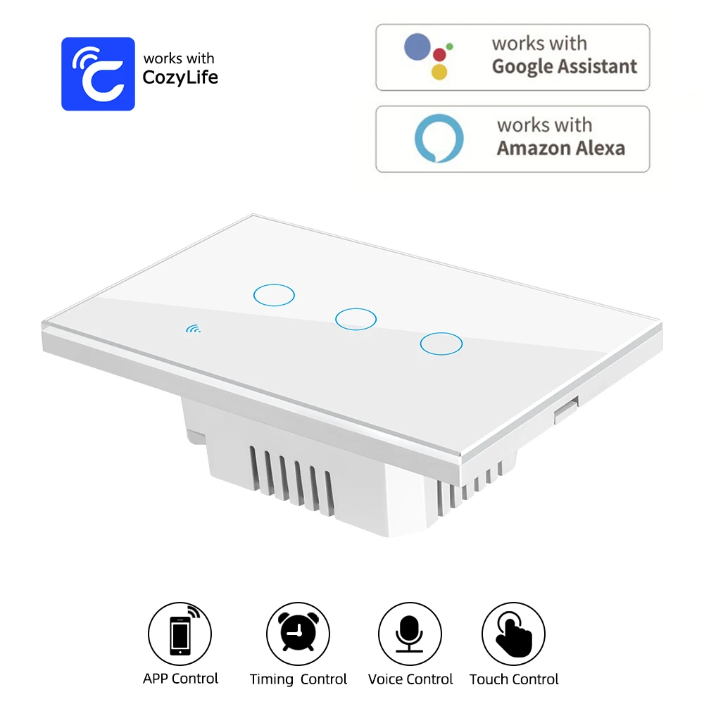 US WiFi Smart,Touch Light Switch,Works with Alexa Google Home,Neutral Wire Required,1/2/3 Gang,100-240V,CozyLife App Control image 3