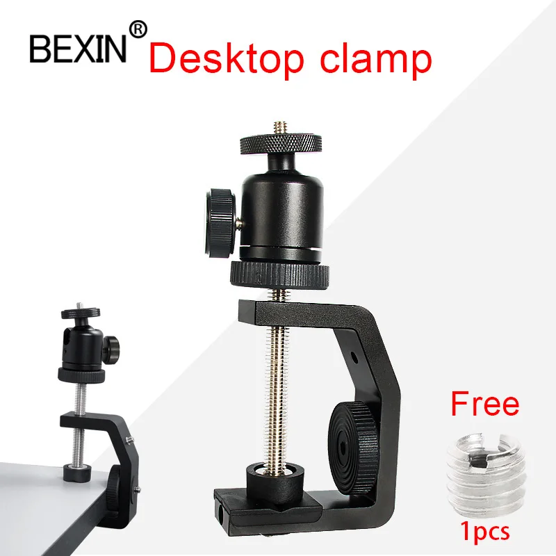 デスクトップユニバーサルタイプCネジマウントアダプター、ミニボールヘッド付きカメラ取り付けクリップ、多機能、1/4ネジ