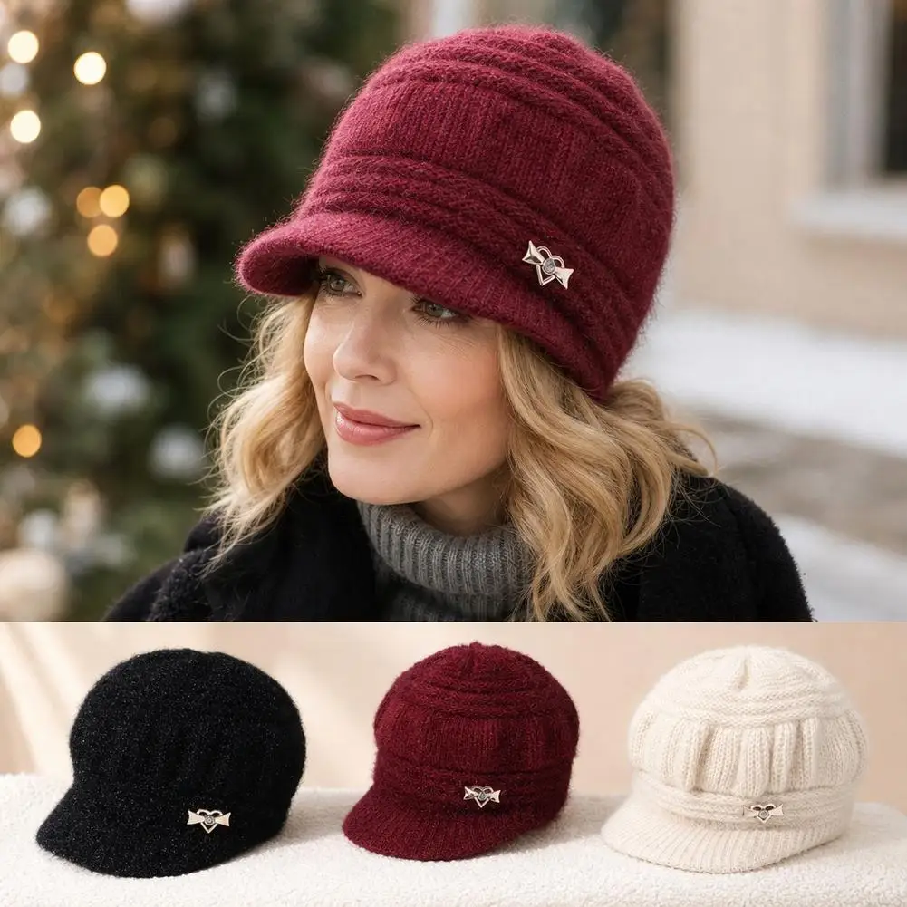 Fashion Knitted Knitted Hat Windproof Keep Warm Peaked Cap Ear Guard Double Layers Protection Caps Middle Aged