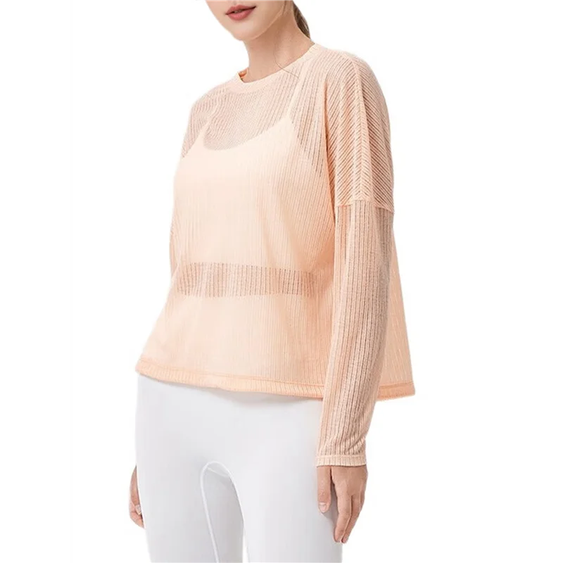 

ASDS-Womens Sheer Long Sleeve Mesh Top Crewneck Long Sleeve Loose See Through Workout Shirt Blouse