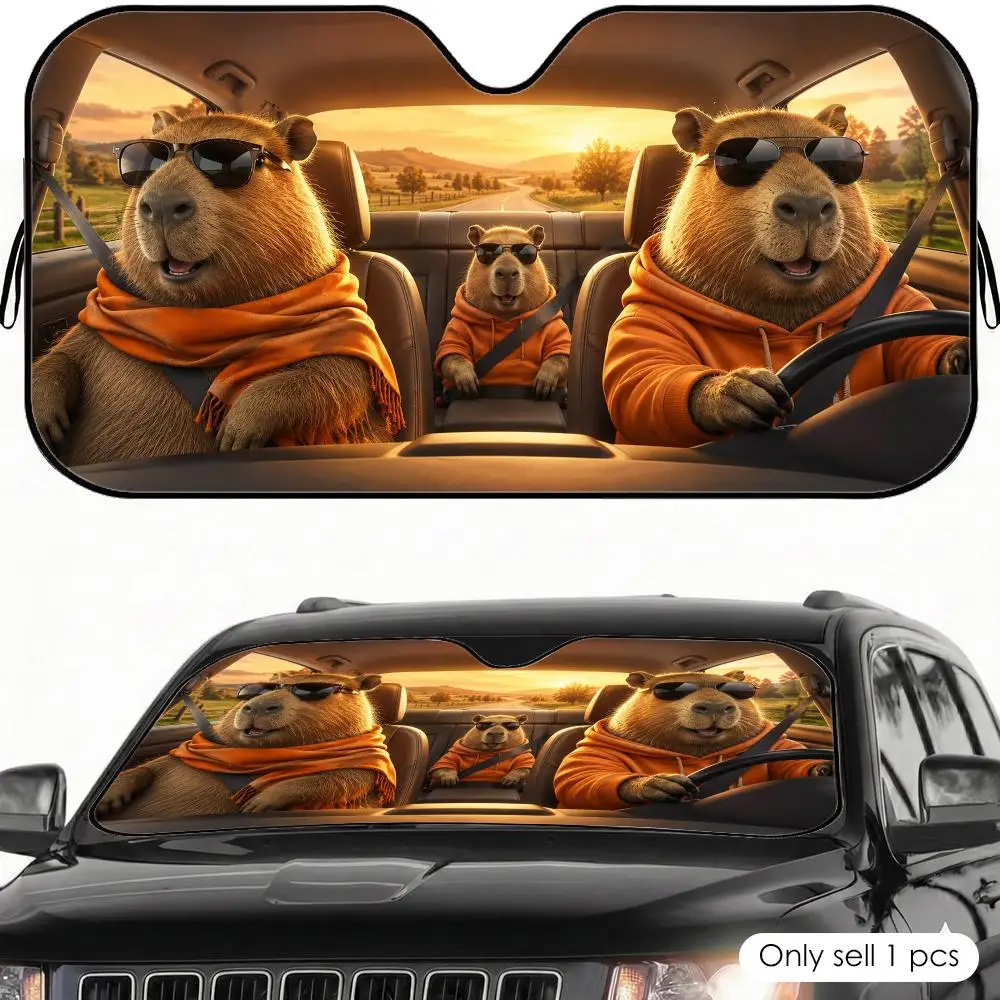 Kapibala wearing a scarf Sun Visor Car Sun Shade Front Windshield Coverings Blocker Auto Protector Window Visor Screen Cover