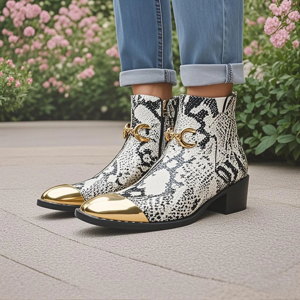 Designer Metall Karree Cowboy Motorrad Kurze Stiefel Männlich Große Größe Nieten Echtes Leder Stiefeletten Business Formale Schuhe – Detail 15