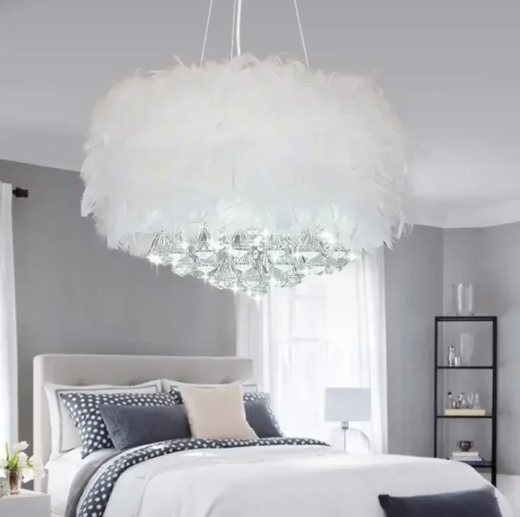 European interior features simple home brand wedding room modern study lamp feather diamond crystal chandelier