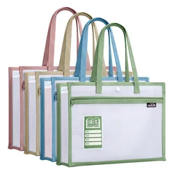 A4 Pocket Folders Widen Double-Layer Mesh File Storage Bag With Handle Transparent File Bag Large Capacity