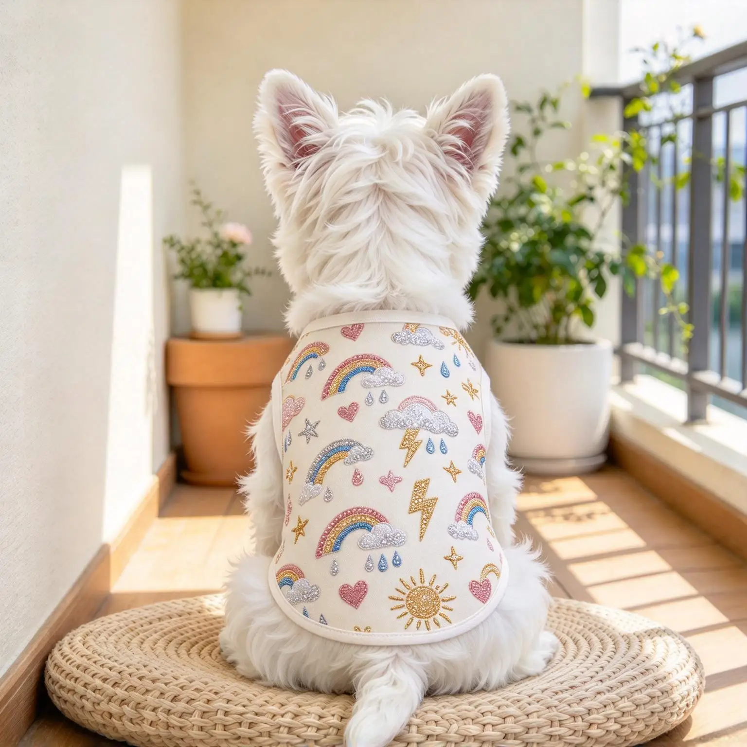 Pet Dog Cat Vest Beige Tiger Butterfly Embroidery Print Breathable Sleeveless Shirt for Small Medium Pets Cute Theme Daily Wear