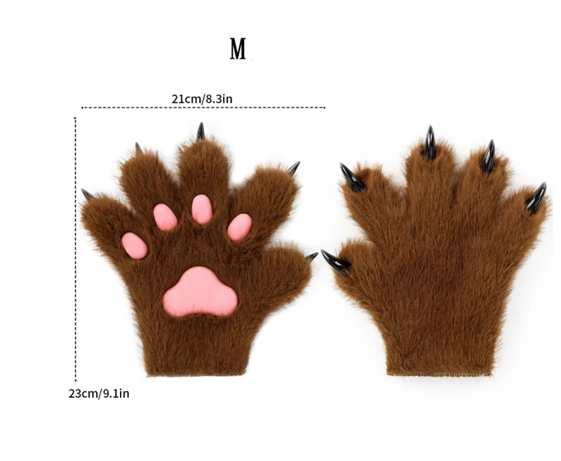 Furry Fur Cat Wolf Fox Dog Fluffy Animal Paws Claws Gloves Mittens Hands Costume Cosplay Halloween Christmas for Kids Props Gift