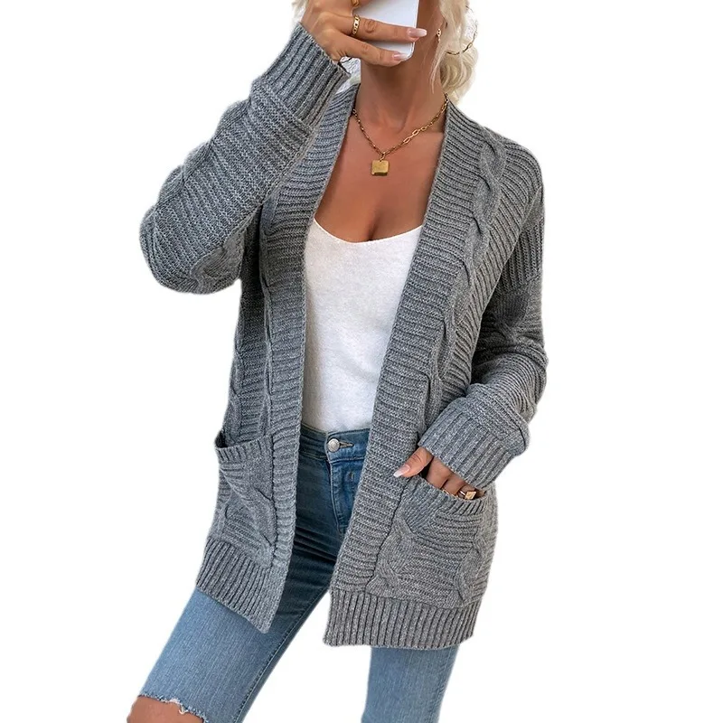 2024 inverno nuovo prodotto maglione cappotto Cardigan lavorato a maglia tasca medio-lunga da donna